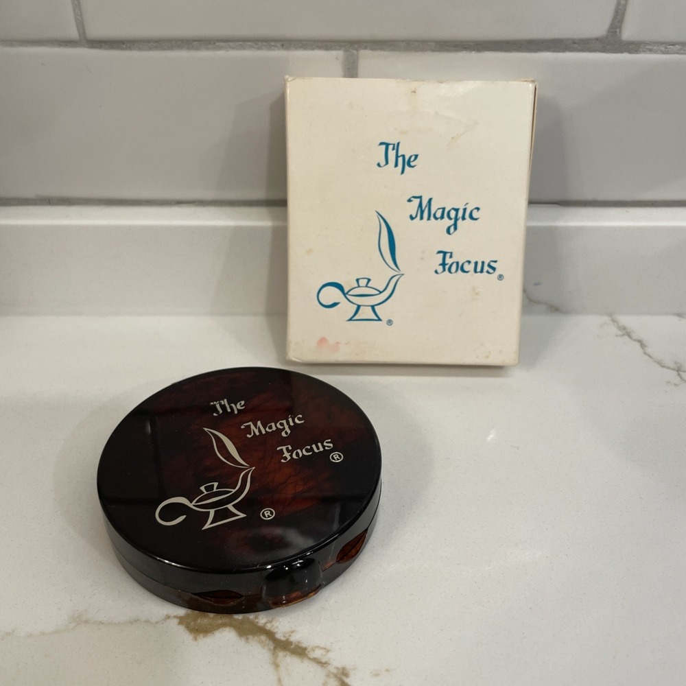 Vintage Magic Focus Compact Mirror Magnifying Travel Makeup Folding Tortoise USA